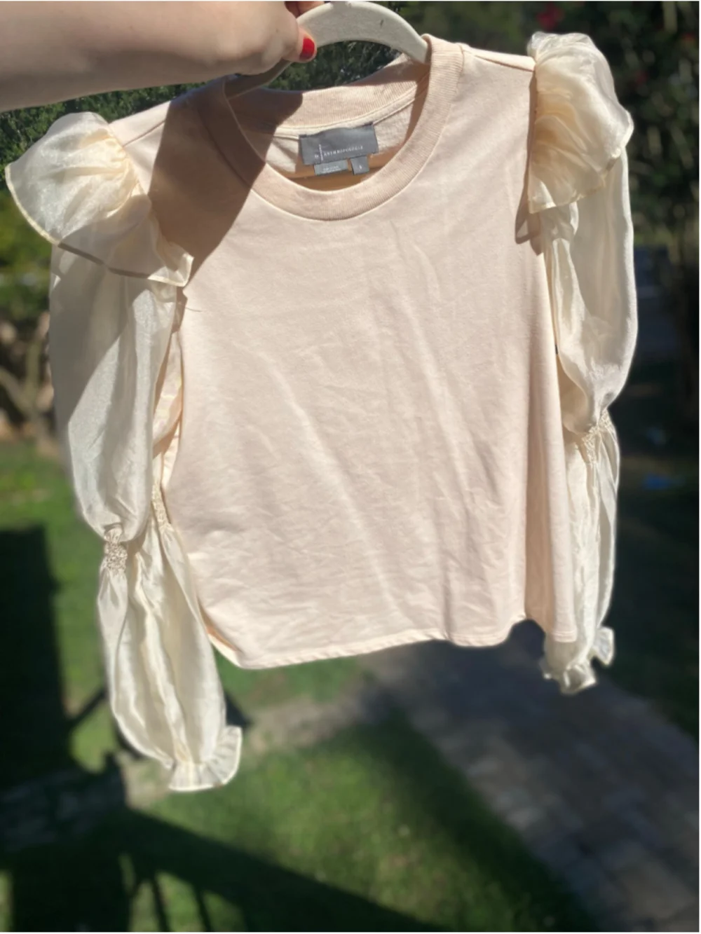 Anthropologie Puff Sleeve Cream Blouse Coquette Romantic Old Money Parisian Boho